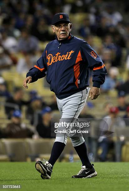 Manager Jim Leyland of the Detroit Tigers walks on the field during the interleague game against the Los Angeles Dodgers at Dodger Stadium on May 21,...