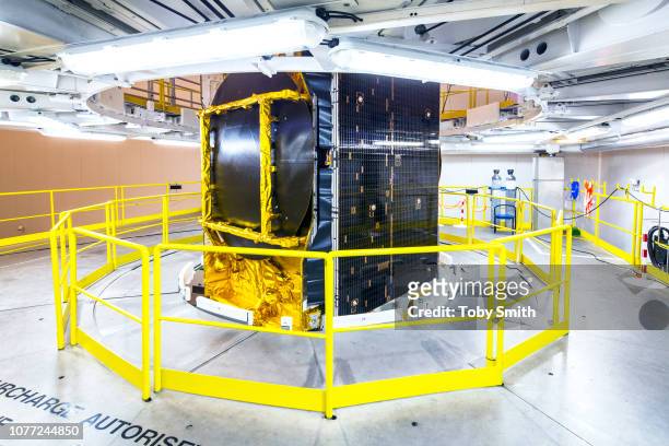 Astra 5B is prepared for integration into the Ariane 5 fairing in the cleanroom of the Fairing Integration Area. The last major step in the launch...