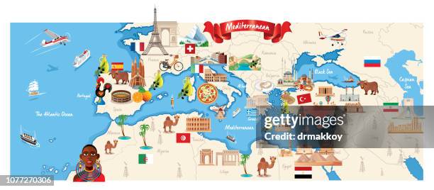 cartoon map of mediterranean - moroccan food stock illustrations
