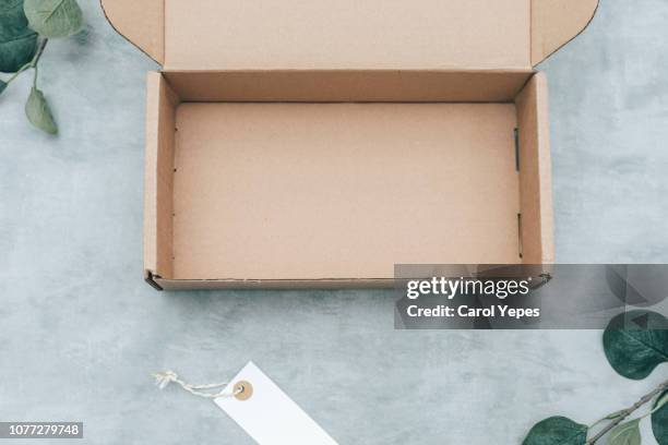 empty packing box mockup.top view - blue envelope stock pictures, royalty-free photos & images