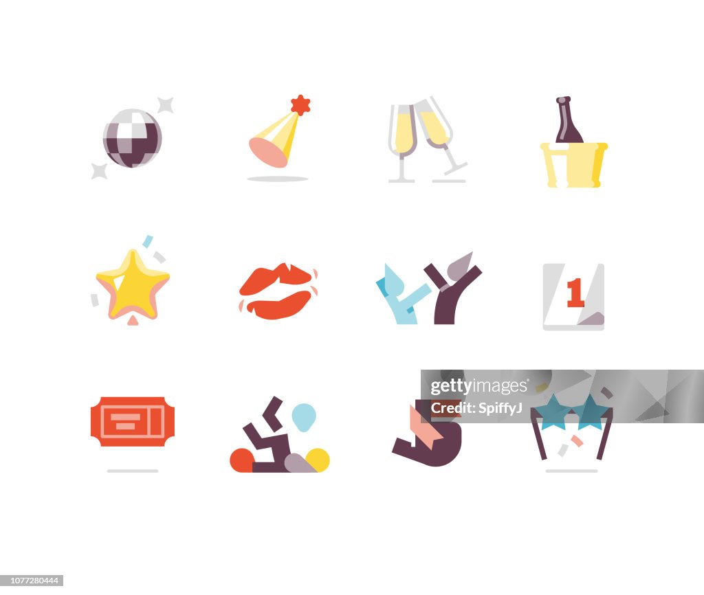 Iconos de plana de víspera de año nuevo