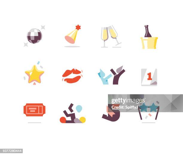 new year's eve flat icons - times square ball stock illustrations