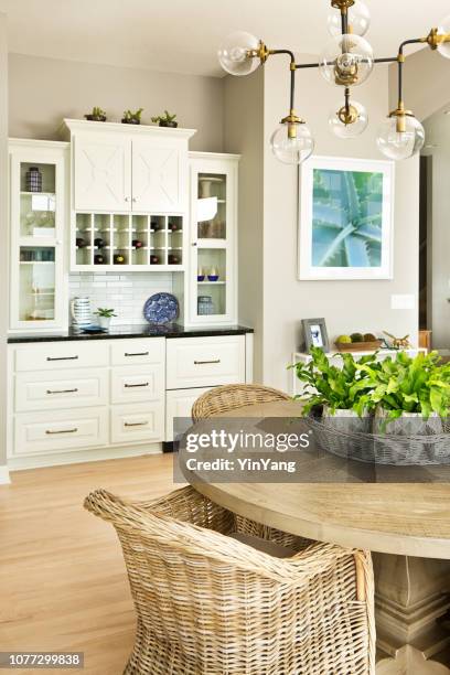 modern kitchen design with open concept and bar counter - wine rack stock pictures, royalty-free photos & images