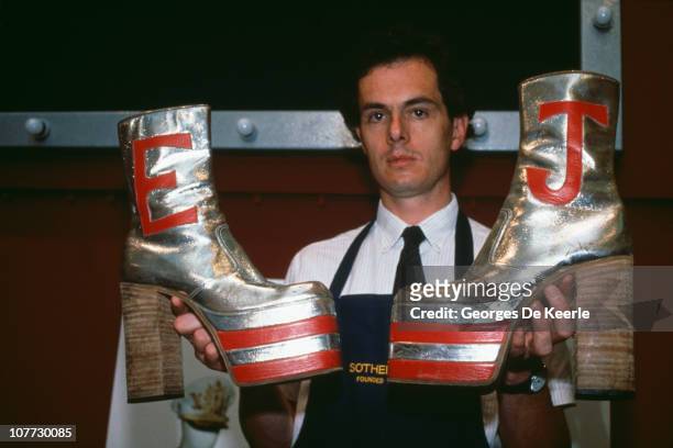 Pair of Elton John's boots, up for auction at Sotheby's, London, 6th September 1988.