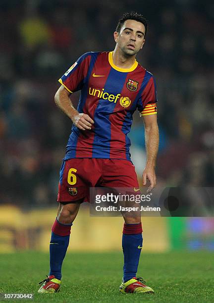 Xavi Hernandez of Barcelona looks on during the round of last 16 Copa del Rey match between FC Barcelona and Athletic Bilbao at the Camp Nou stadium...