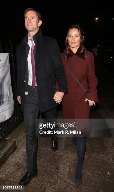 Pippa Middleton and James Matthews leaving St Lukes Church after a carol service on December 04, 2018 in London, England.