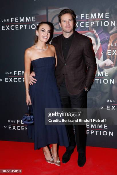 Actors Armie Hammer and his wife Elizabeth Chambers attend the "Une Femme d'Exception - On the Basis of Sex" Paris Premiere at Cinema Gaumont...