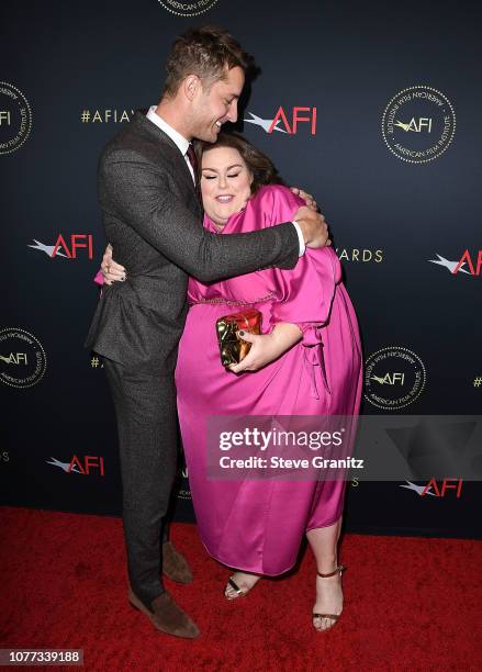 Justin Hartley, Chrissy Metz arrives at the 19th Annual AFI Awards at Four Seasons Hotel Los Angeles at Beverly Hills on January 4, 2019 in Los...