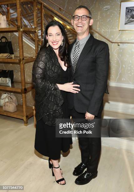 Jessica Rhoades and David Levine attend an intimate dinner for Amy Adams and Patricia Clarkson hosted by Tory Burch and Clase Azul at Tory Burch on...