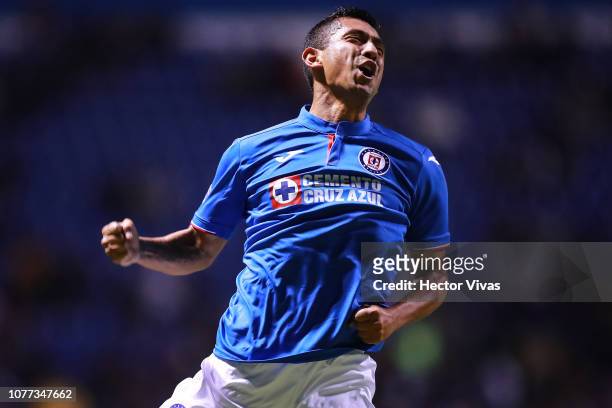 Elias Hernandez of Cruz Azul celebrates after scoring the first goal of his team during the first round match between Puebla and Cruz Azul as part of...