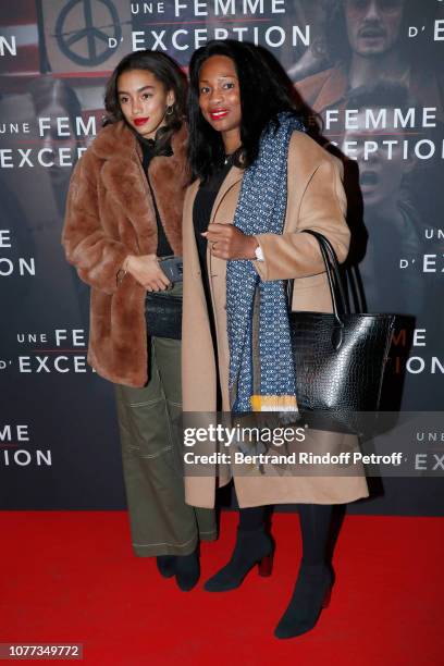 Laura Flessel and her daughter Leilou Colovic attend the "Une Femme d'Exception - On the Basis of Sex" Paris Premiere at Cinema Gaumont Capucine on...