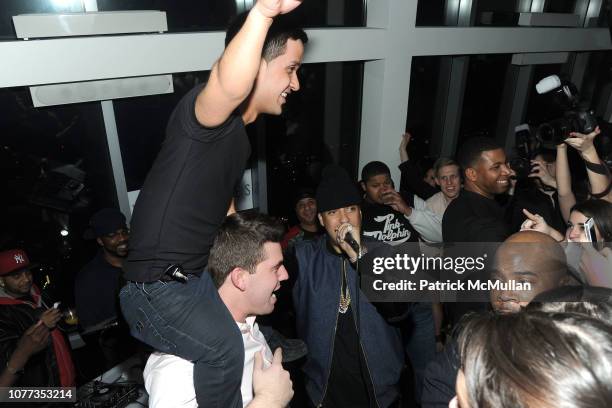 David Funes, Billy McFarland and French Montana attend The MAGNISES Launch Party at 107 Rivington St. On March 1, 2014 in New York City.