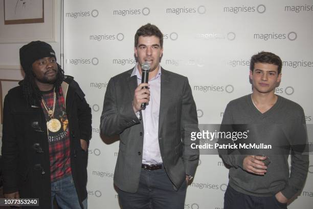Wale, Billy McFarland and Trevor Gopnik attend Wale performs at Magnises Holiday Party at Magnises House Soho on December 14, 2013 in New York City.