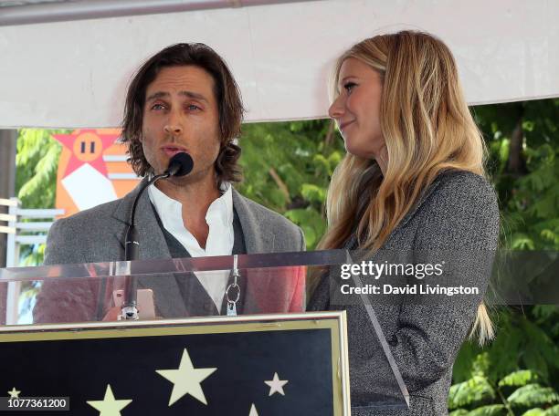 Brad Falchuk and Gwyneth Paltrow attend a ceremony honoring Ryan Murphy with a star on The Hollywood Walk of Fame on December 04, 2018 in Hollywood,...