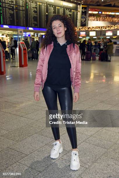 Leila Lowfire leaves for RTL TV show 'I'm a celebrity- Get Me Out Of Here!' in Australia at Frankfurt International Airport on January 5, 2018 in...