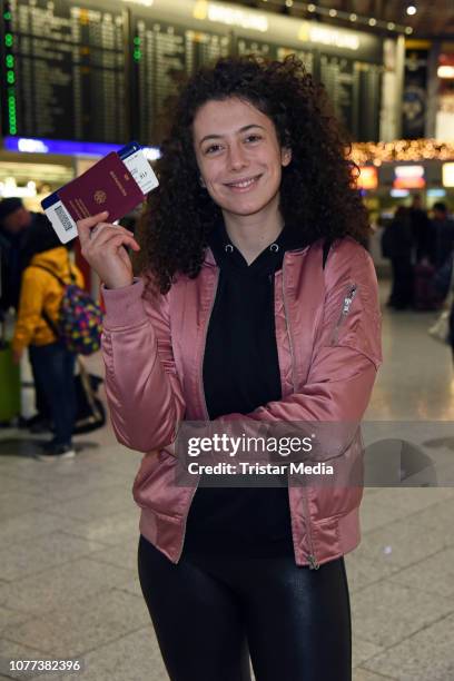 Leila Lowfire leaves for RTL TV show 'I'm a celebrity- Get Me Out Of Here!' in Australia at Frankfurt International Airport on January 5, 2018 in...