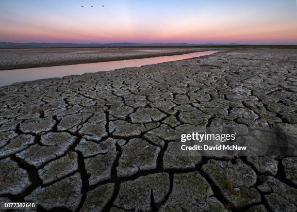 Mud is seen on land that was under the Salton Sea a few years ago on January 1, 2019 near Calipatria, California, United States. Scientists believe...