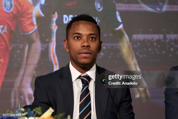 Brazilian footballer Robson de Souza attends a contract signing ceremony with Medipol Basaksehir in Istanbul, Turkey on January 05, 2019. Robinho has...