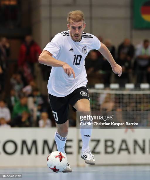Michael Meyer of Germany in action during the Futsal match between Germany and Switzerland on December 3, 2018 in Stuttgart, Germany.