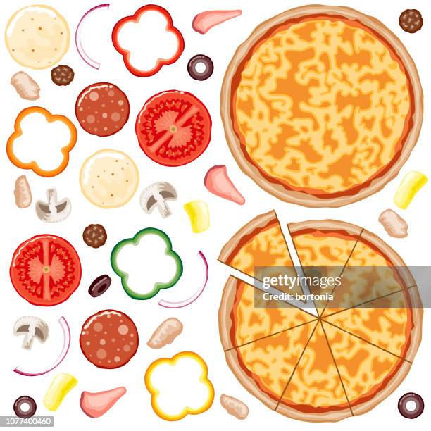 bauen sie ihre eigene pizza-set - grüne paprika stock-grafiken, -clipart, -cartoons und -symbole