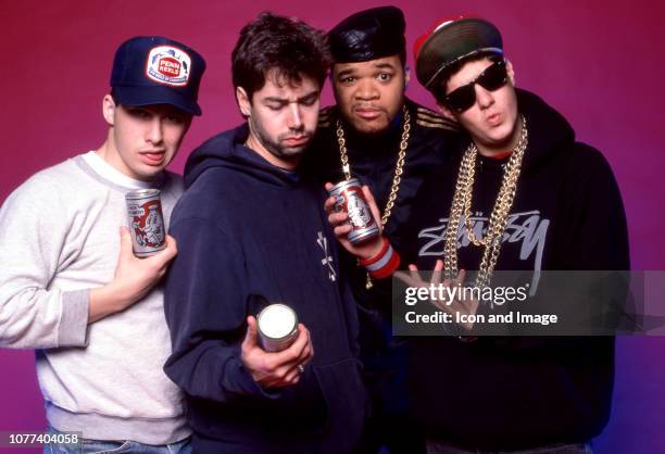 Adam Horovitz , Adam Yauch , DJ Hurricane and Mike Diamond of the Beastie Boys pose for a studio portrait with Boy Howdy beer during the Together...