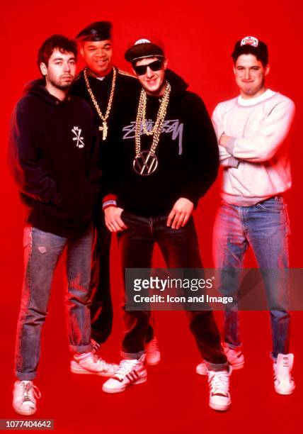 Adam Yauch , DJ Hurricane, Mike Diamond and Adam Horovitz of the Beastie Boys pose for a studio portrait during the Together Forever Tour on July 29,...