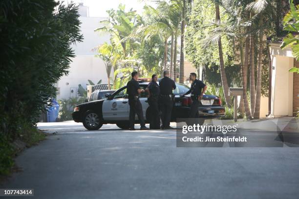 Blocks the street during a search for home invasion robbers near Appian Way in the Hollywood Hills in Los Angeles, California on November 17, 2010.