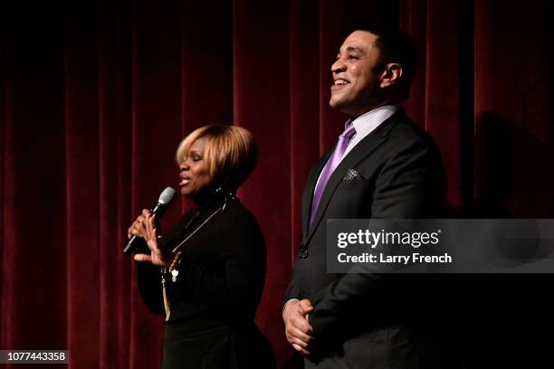 Executive Producer Dr. Holly Carter and Harry Lennix appear on stage at the premiere of Harry Lennix's Film Revival!, a gospel musical based on the...