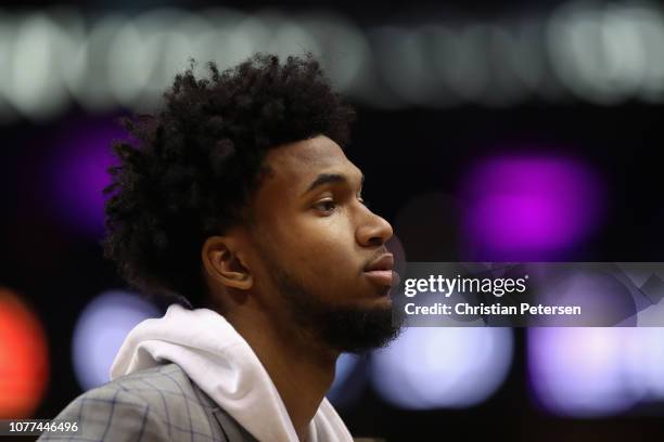 Marvin Bagley III of the Sacramento Kings stands on the court during the first half of the NBA game against the Phoenix Suns at Talking Stick Resort...