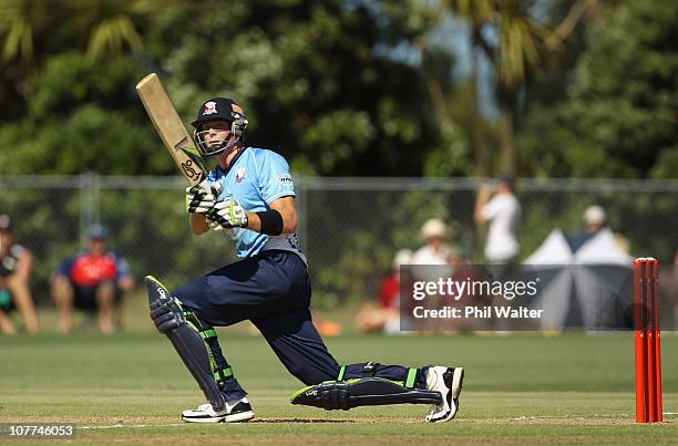 Martin Guptill of the Aces bats during the Twenty20 trial match between Pakistan and the Auckland Aces at Colin Maiden Park on December 23, 2010 in...