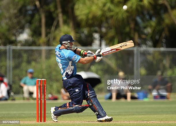 Gareth Hopkins of the Aces bats during the Twenty20 trial match between Pakistan and the Auckland Aces at Colin Maiden Park on December 23, 2010 in...