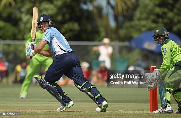 Lou Vincent of the Aces bats during the Twenty20 trial match between Pakistan and the Auckland Aces at Colin Maiden Park on December 23, 2010 in...