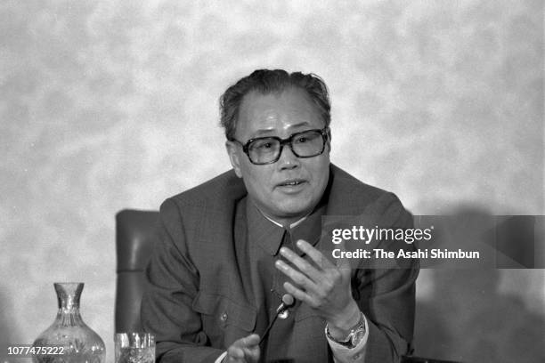 Chinese Premier Zhao Ziyang speaks during a press conference at the Japan National Press Club on June 2, 1982 in Tokyo, Japan.