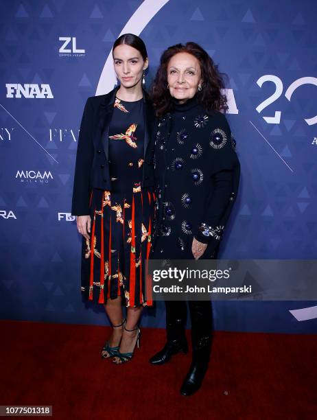 Chloe Gosselin and Diane von Furstenberg attend 2018 FN Achievement Awards at IAC Headquarters on December 04, 2018 in New York City.