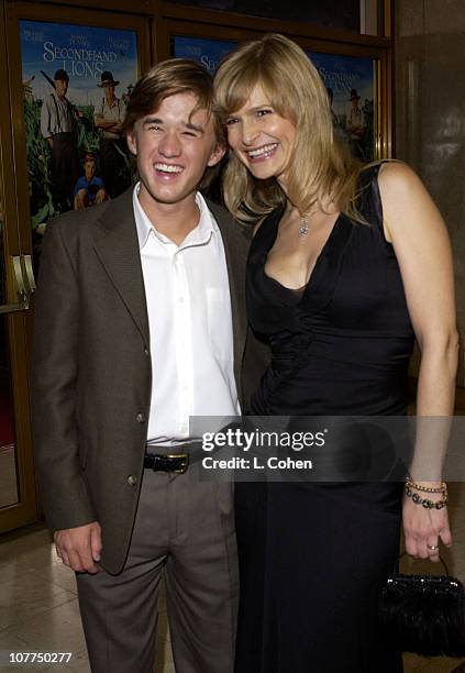 Haley Joel Osment and Kyra Sedgwick during "Secondhand Lions" Premiere - Red Carpet at Mann National Theatre in Westwood, California, United States.