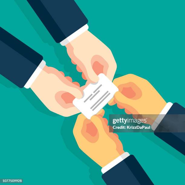 austausch von visitenkarten - visitenkarte stock-grafiken, -clipart, -cartoons und -symbole