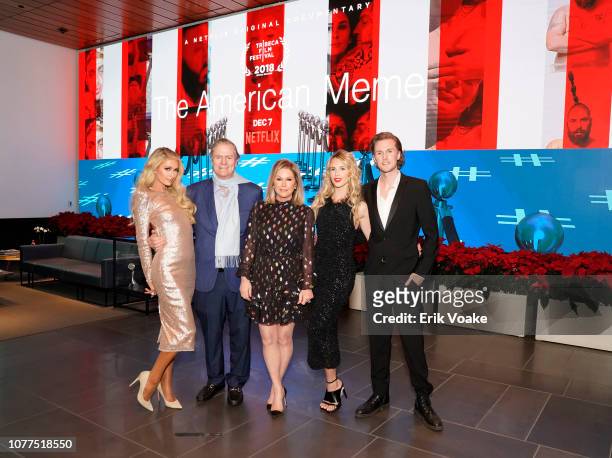 Paris Hilton, Richard Hilton, Kathy Hilton, Tessa Hilton and Barron Hilton attend "The American Meme" special screening on December 04, 2018 in Los...