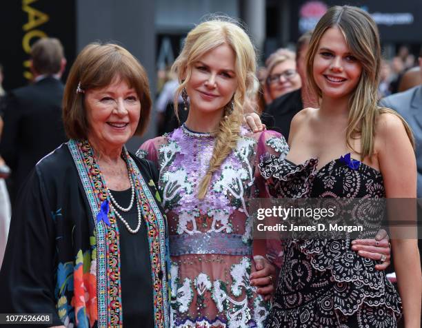 Actress Nicole Kidman with her mother Janelle Ann Kidman and niece Lucia Hawley as they attend the 2018 AACTA Awards Presented by Foxtel at The Star...