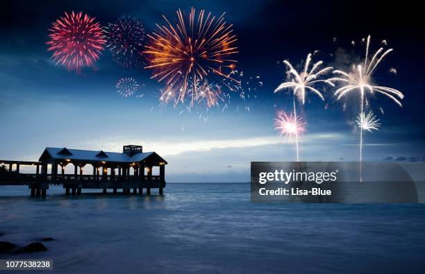 fireworks over sea, key west, florida, usa. - key west stock pictures, royalty-free photos & images