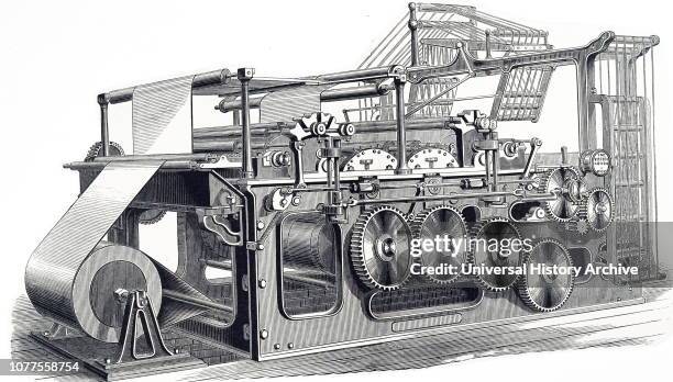 An engraving depicting the Victory web rotary press, built by Duncan & Wilson of Liverpool for the 'Glasgow Star' . This press was the first machine...