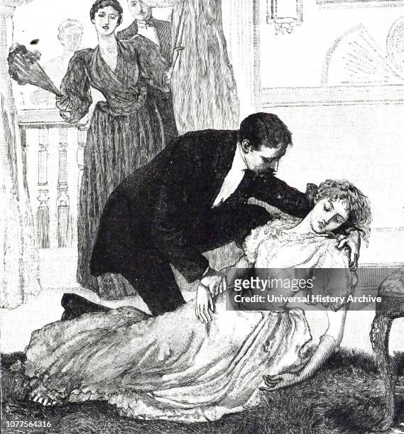 An engraving depicting a female patient suffering from Syncope, the temporary loss of consciousness usually related to insufficient blood flow to the...