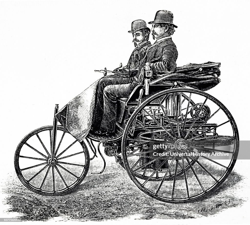 Karl Benz, driving the Benz Patent-Motorwagen.
