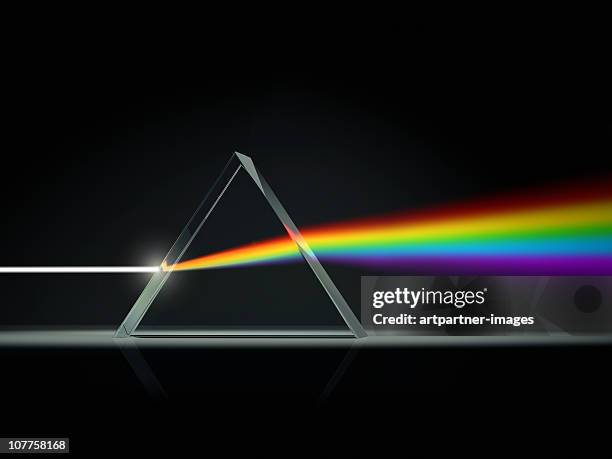 prism splitting light into color spectrum - prisma imagens e fotografias de stock