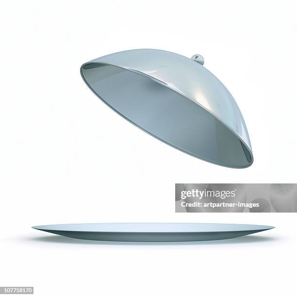 presenting on a domed silver serving tray - bandeja de serviço imagens e fotografias de stock