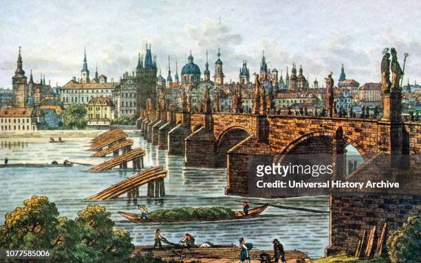 Illustration of the Charles Bridge, Prague by Vincenc Morstadt .