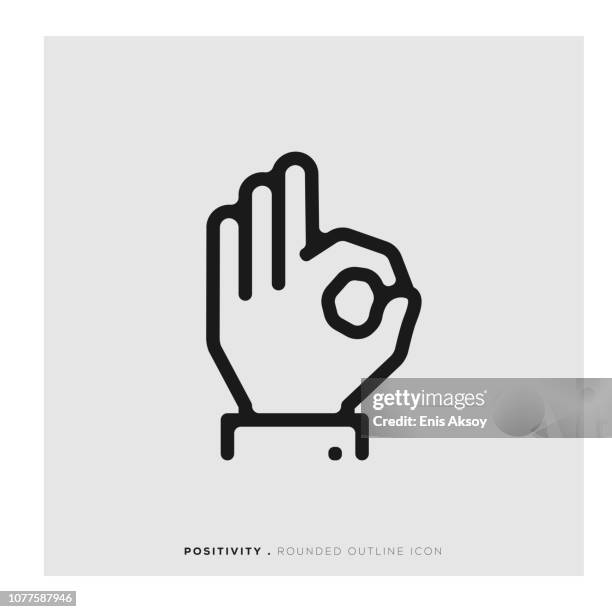 stockillustraties, clipart, cartoons en iconen met positiviteit afgeronde lijn pictogram - ok