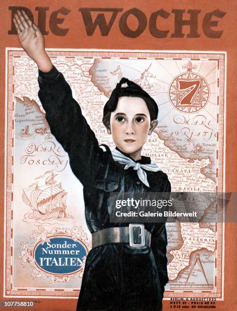 Fascist Salute  Italy, Cover of a special edition of the illustrated magazine Die Woche. 6th August 1932. Die Woche was published since 1899 by...