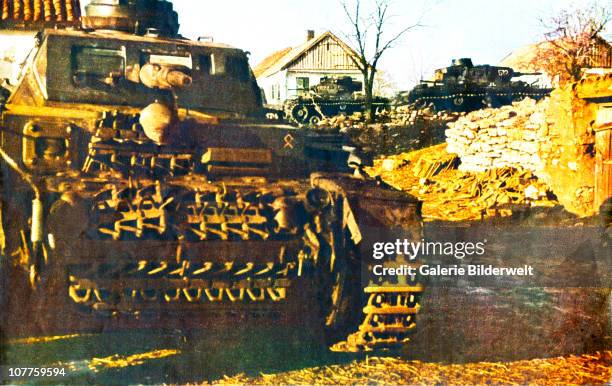 Operation Barbarossa, Several german tanks have entered a village. 1941. They are on the way to the front and part of over 4.5 million troops of the...