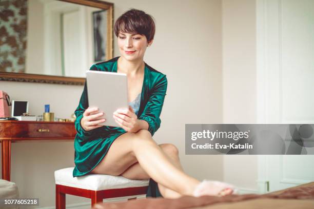 beautiful woman at home - robe 2017 stock pictures, royalty-free photos & images