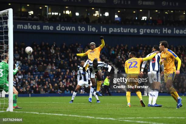 Bakary Sako of West Bromwich Albion scores his team's first goal during the FA Cup Third Round match between West Bromwich Albion and Wigan Athletic...